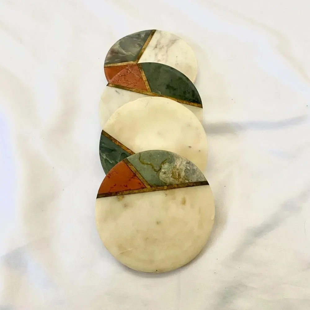 Celestial Bohemian Round Marble Coaster Set of 4
